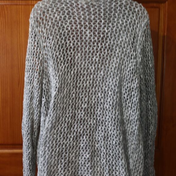 Hollister Vintage Y2K Gray Open Front Open Knit Hooded Cardigan Preppy Sweater L - Picture 3 of 14